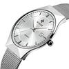 YGB Mens Wristwatch Stainless Steel Mesh Belt Casual Luxury Quartz Watch Ultra-thin Simple Waterproof Fashion White