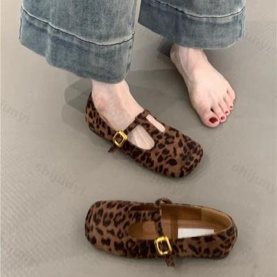 Damen Retro T-förmige Mary Jane Schuhe mit Leopardenmuster 2026 Herbst Bequem Rutschfest Outdoor Freizeitschuhe Flache Schuhe mit flachem Ausschnitt