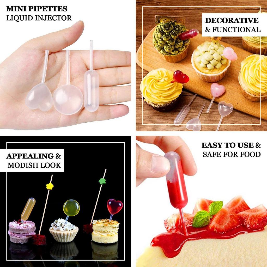 50/100/200PCS Heart Shape Liquid Squeeze Droppers Juice Straw Dropper Jam Cupcake Sauce Transfer Pipettes Cake Dessert Tools