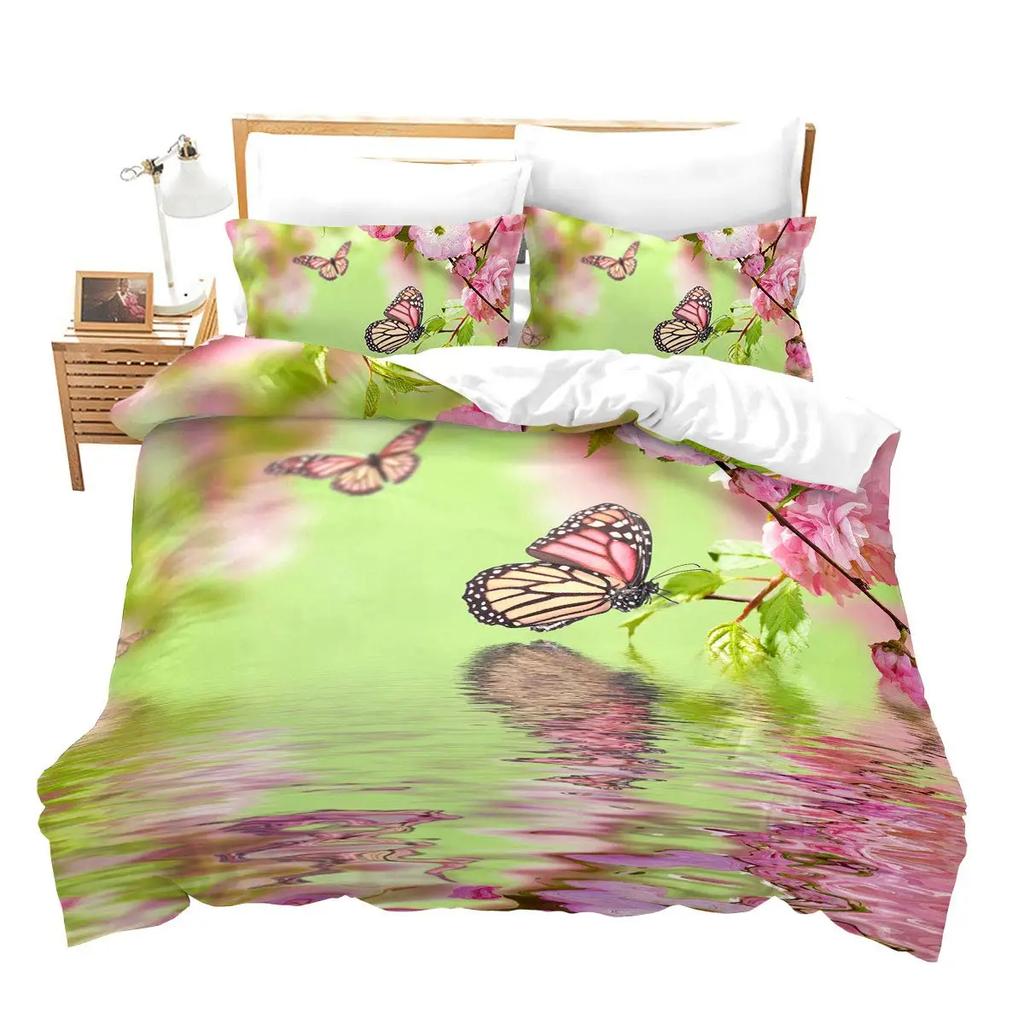 Comforter Floral Butterfly Flower Bedding Set Full King For Girls Women Botanical Flowers Comforter With 2 Pillow Cases