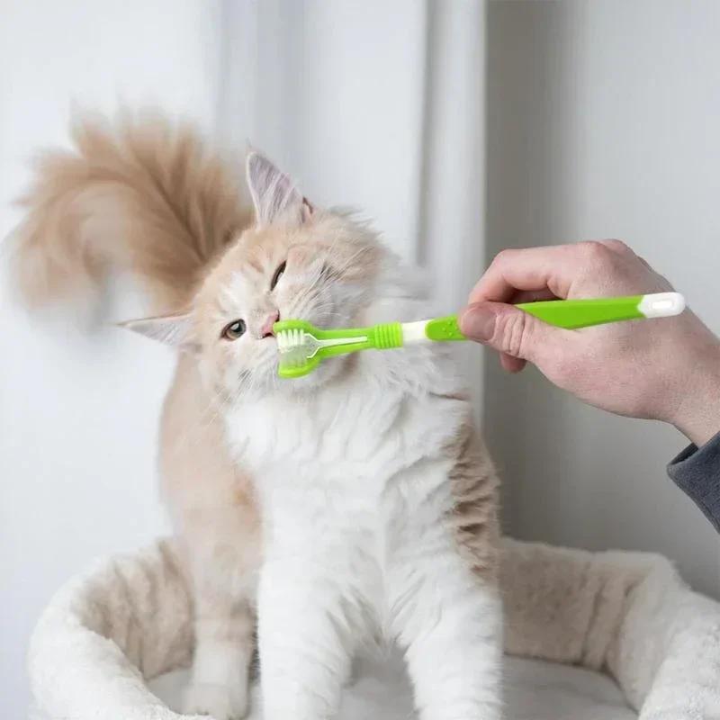 Pet Three Head Toothbrush Pet Dog Toothbrush Cat Toothbrush Cat and Dog Oral Cleaning Products Small Dog Soft Hair Toothbrush