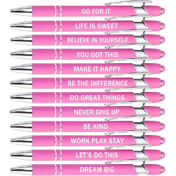 PASISIBICK 12 Pieces Motivational pirational Quotes Snarky Screen Touch Stylus Ballpoint Pens, Office Encouraging Scriptures, Black Ink (12
