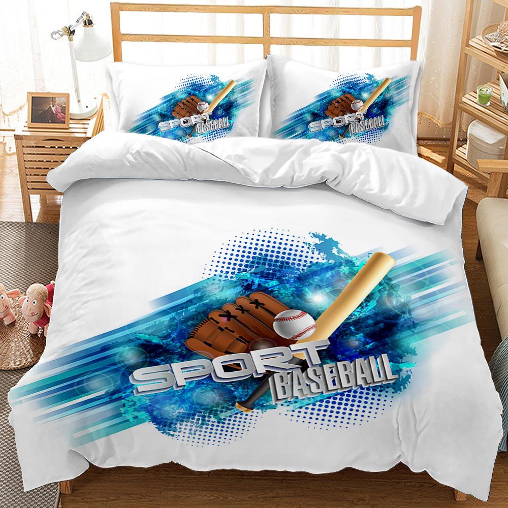 Baseball Bed Three-Piece Quilt Cover 3D Digital Printing Bed Sheet