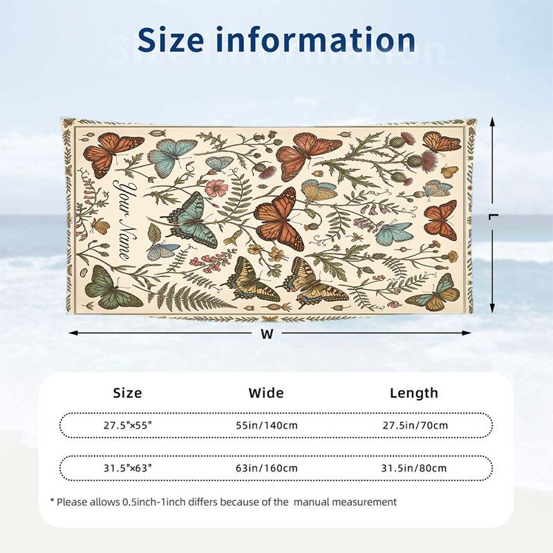 Butterflies Birds Night Sky Theme Quick Dry Beach Towel Custom Name Text Print Large Sand Resistant Towel Beach Vacation