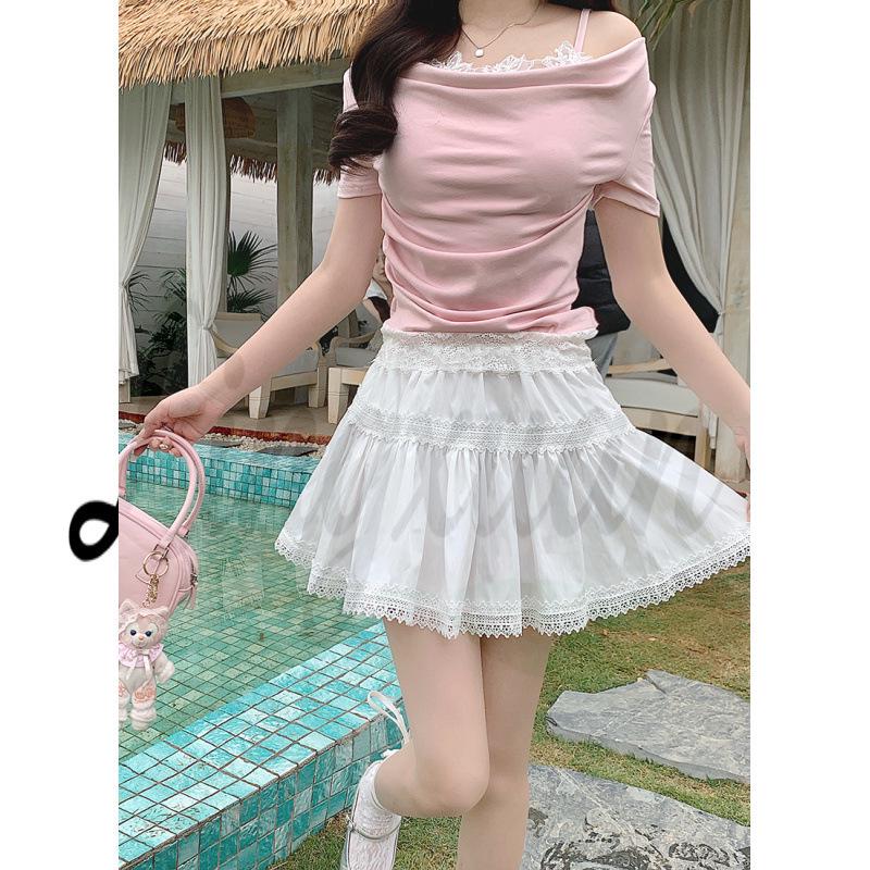 Summer 2026 Plus Size Women s Sweet Lace Ruffled A-Line Short Skirt Plus Size XL