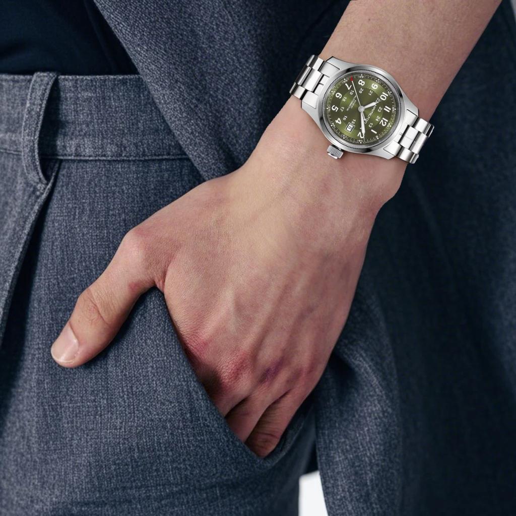 Hamilton Khaki Field Series Little Red Riding Hood Automatic Mechanical Movement Watch Swiss Watch 42mm Green Dial Stainless Steel Strap H70605160