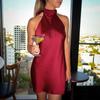 Spring new women's clothing solid color pullover neck collar sleeveless balloon version short backless dress