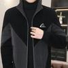Men Full Zipper Casual Jacket Color Matching Stand Collar Long Sleeve Knitting Coat