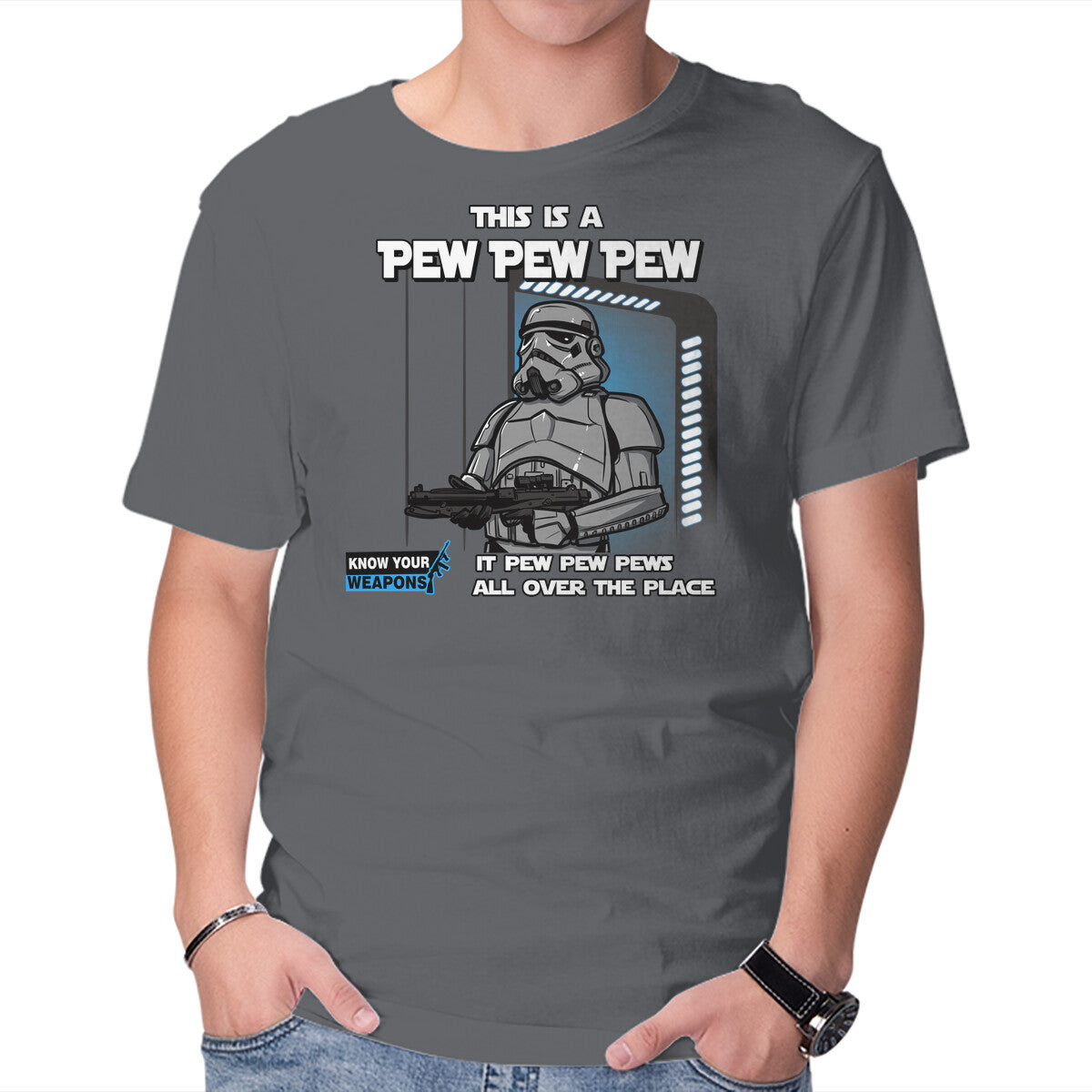 Unisex Crew Neck T-Shirt Pew Pew Pew Graphic Short Sleeve Casual Tee XL