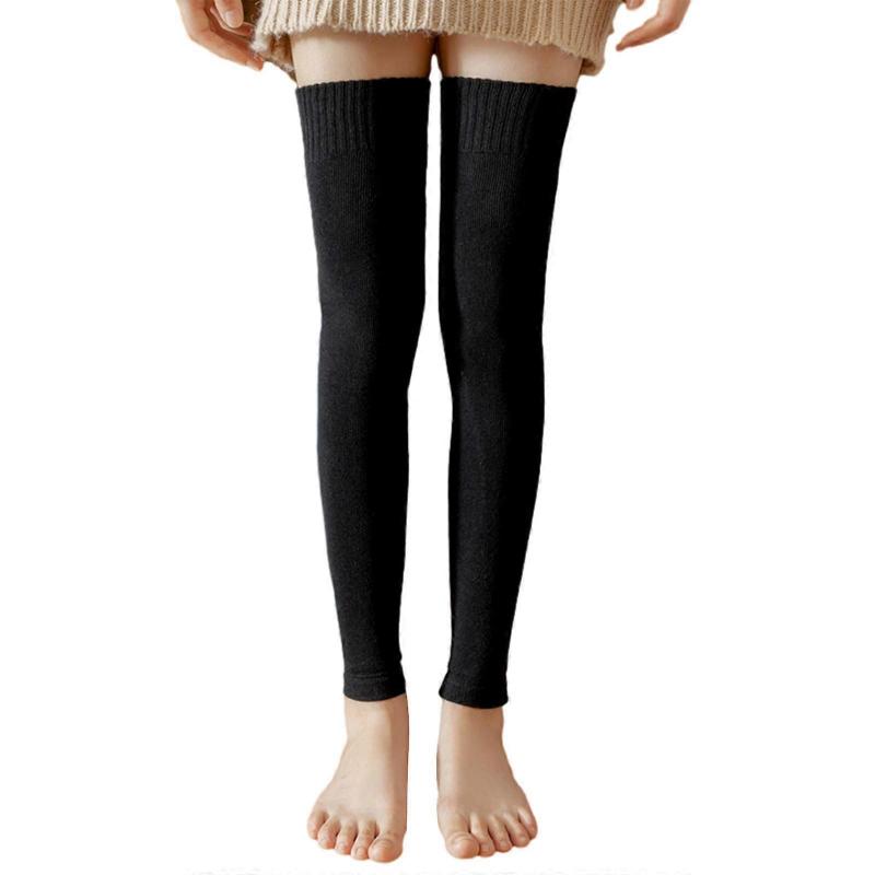 Thigh High Leg Warmers for Women Girls Knitted Long Over Knee Socks Footless Boot Stockings Winter Warm Thigh High Socks Black