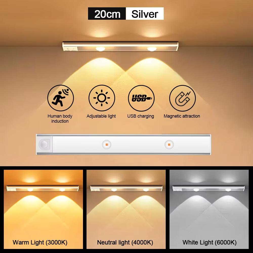 

LED Smart Human Body Sensor Night Light, Rechargeable Cat Eye Cabinet Light for Wardrobe, Wine Cabinet & Home Decor 3 colors in one Lam