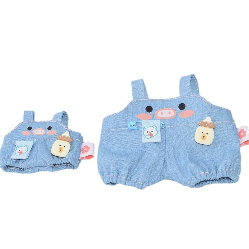 20cm x 10cm Cute Pig Cotton Doll Denim Overalls Dress-Up Outfit