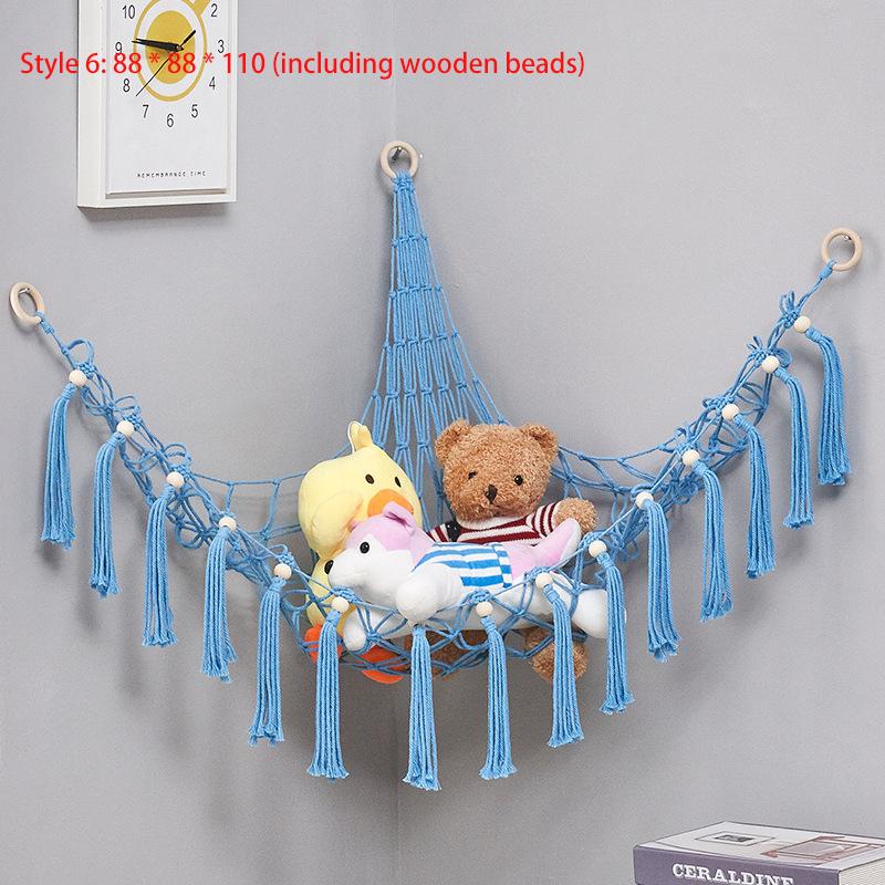 Triangular Toy Hammock Handwoven Cotton Rope Wall Storage for Stuffed Animals Plush Toys and Decor Macrame Toy Net With Fringe