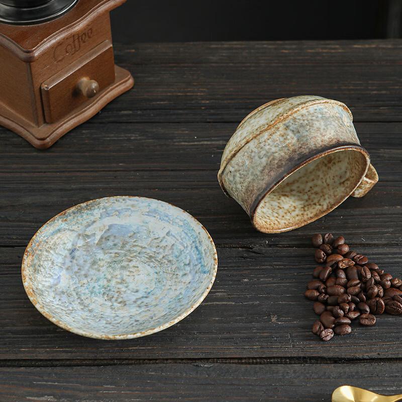 OLOEY Hand-pinched Retro Ceramic Coffee Mug & Saucer Set