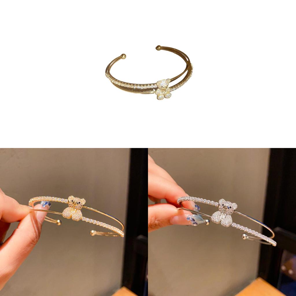 Small Bear Zircon Doublelayer Open Bracelet With Cubic Zirconia For Fashionable Women