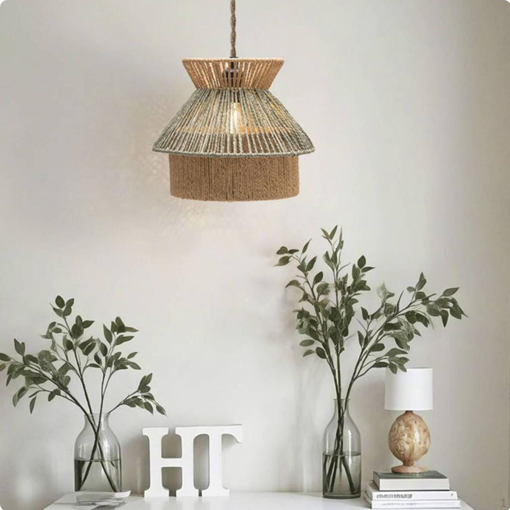 Woven Paper Rope Lampshade Handwoven Design Tiered Pastoral Atmosphere Bohemian Pendant