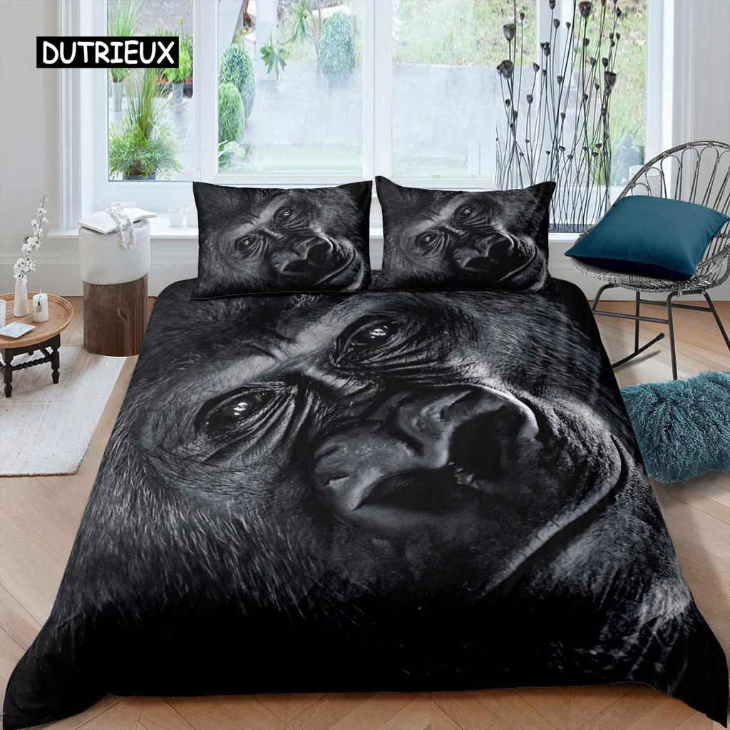 Orangutan Duvet Cover Cute Monkey Bedding Set Polyester Tropical Botanical Animal Print Comforter Cover
