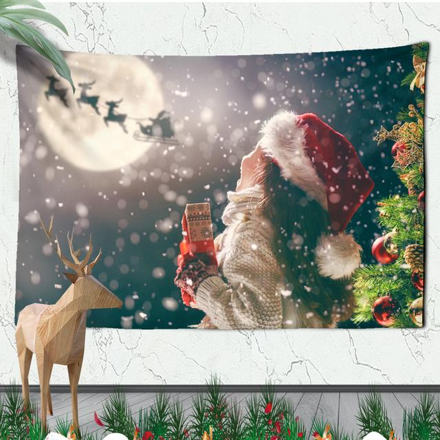 Christmas Atmosphere Tapestry Celebrate Festival Christmas Tree Living Room Home Wall Background Hanging Decorative Tapestry