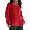 Long Sleeved Round Neck Solid Color Top Cotton and Linen Women’s Blouses & Shirts
