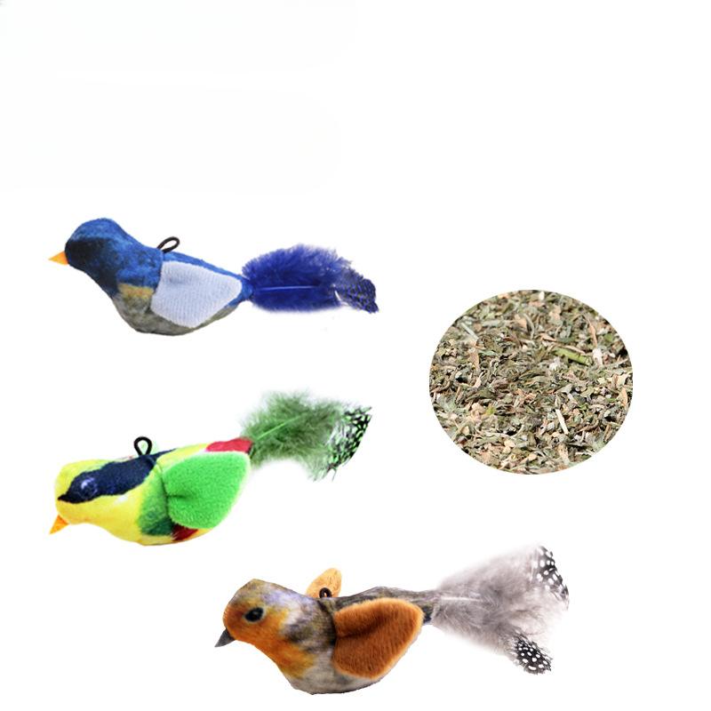 Simulated Vocaling-sounding Bird Biting Cat ToySelf-entertaining and Boring Chirping Bird Hanging Feather Cat Toy Pet Toy
