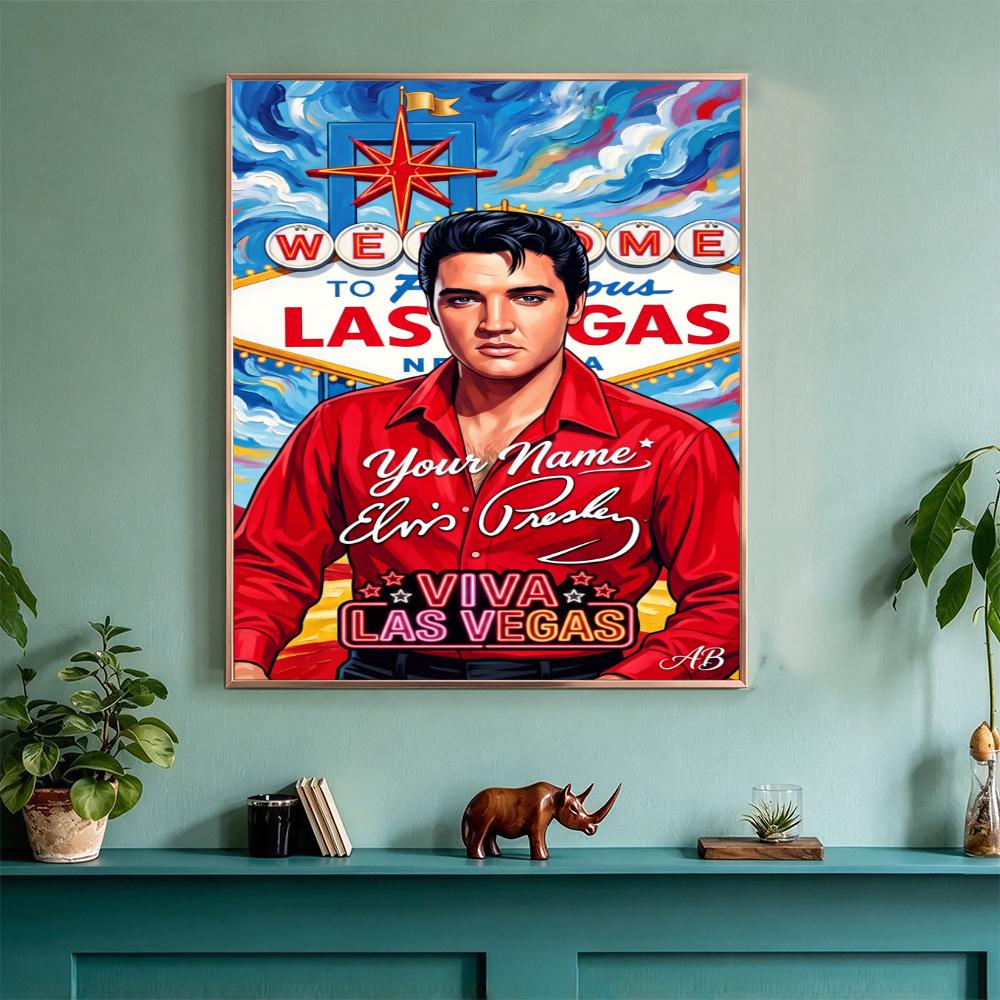 Elvis Presley Personalized Name Round Diamond Painting Kit Diamond Embroidery Painting Rhinestones Mosaic Frameless Handwork Decoration Arts