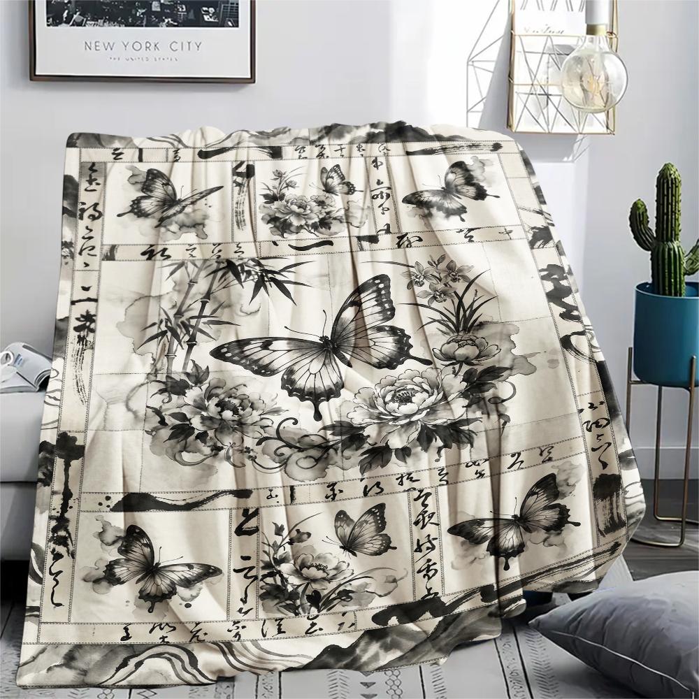 Butterfly Decoration Print Flannel Blanket, High Quality Comfortable for All Seasons, Home Decor, Warmth and Comfort, Perfect for Christmas Gifts23