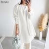 ZANZEA Women Casual Round Neck Solid Color Long Sleeve Loose Blouse
