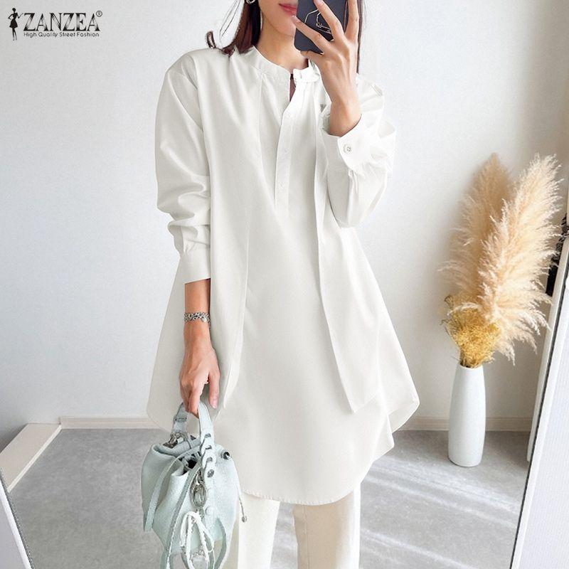 ZANZEA Women Casual Round Neck Solid Color Long Sleeve Loose Blouse