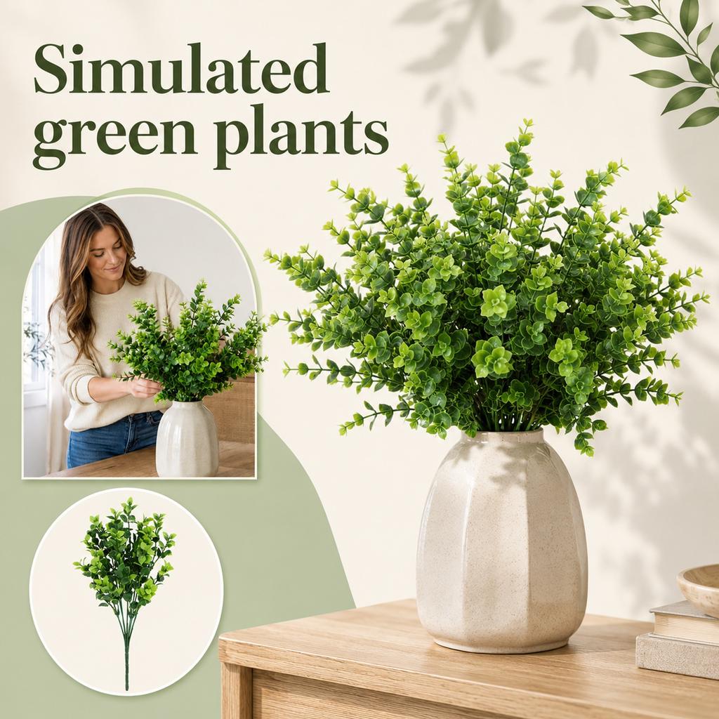 Artificial Eucalyptus Greenery Stem Plastic Faux Plant Decorative Arrangement for Home Office Event Tabletop Display