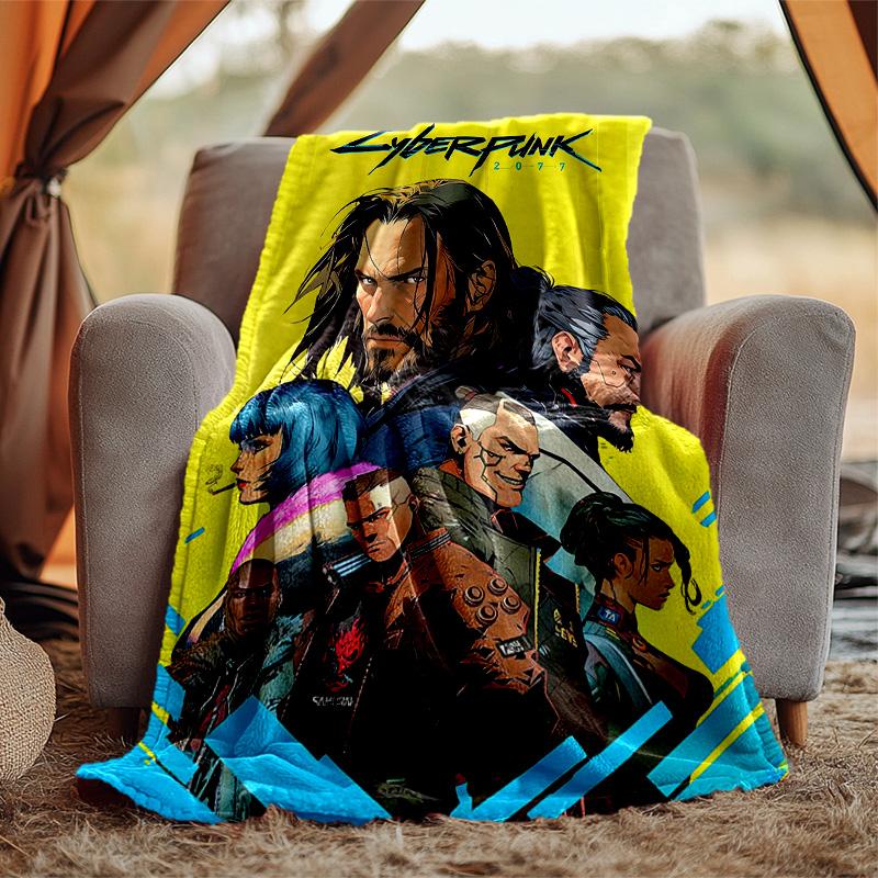 Cyberpunk Flannel Blanket Soft Warm All-Season Throw, Design for Camping, Car Travel, Hiking Sofa, Bed, Office Perfect Gift for Parties