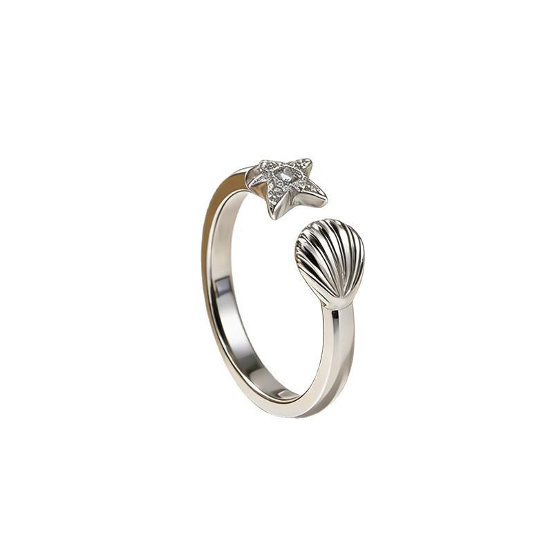 Hot Selling Starfish Shell Ring For Women 925 Sterling Silver Jewelry Daily Matching With Zirconia Opening Rings 02872