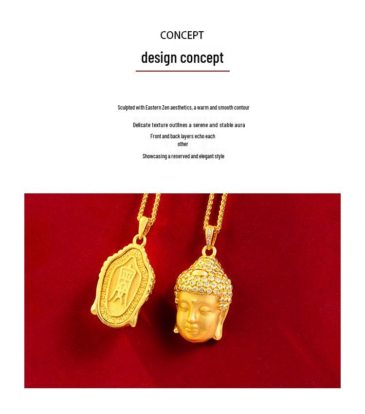 Chinese Sand Gold Buddha Head Pendant: Diamond-Inlaid, Ethnic Style, Gold-Plated Tathagata Design for Unisex.