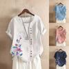 Tshirts Shirts For Women, Womens Short Sleeve Tops Casual Summer Graphic Floral Printed Cotton Hemp Blouse Tunics