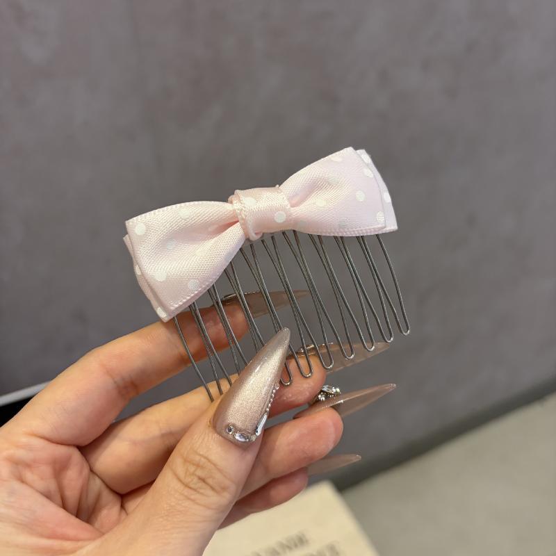 Polka Dot Satin Bow Hair Combs Non Slip Metal Teeth Adorable Hair Styling Accessories for Girls Daily Wear Prom Birthday Gifts