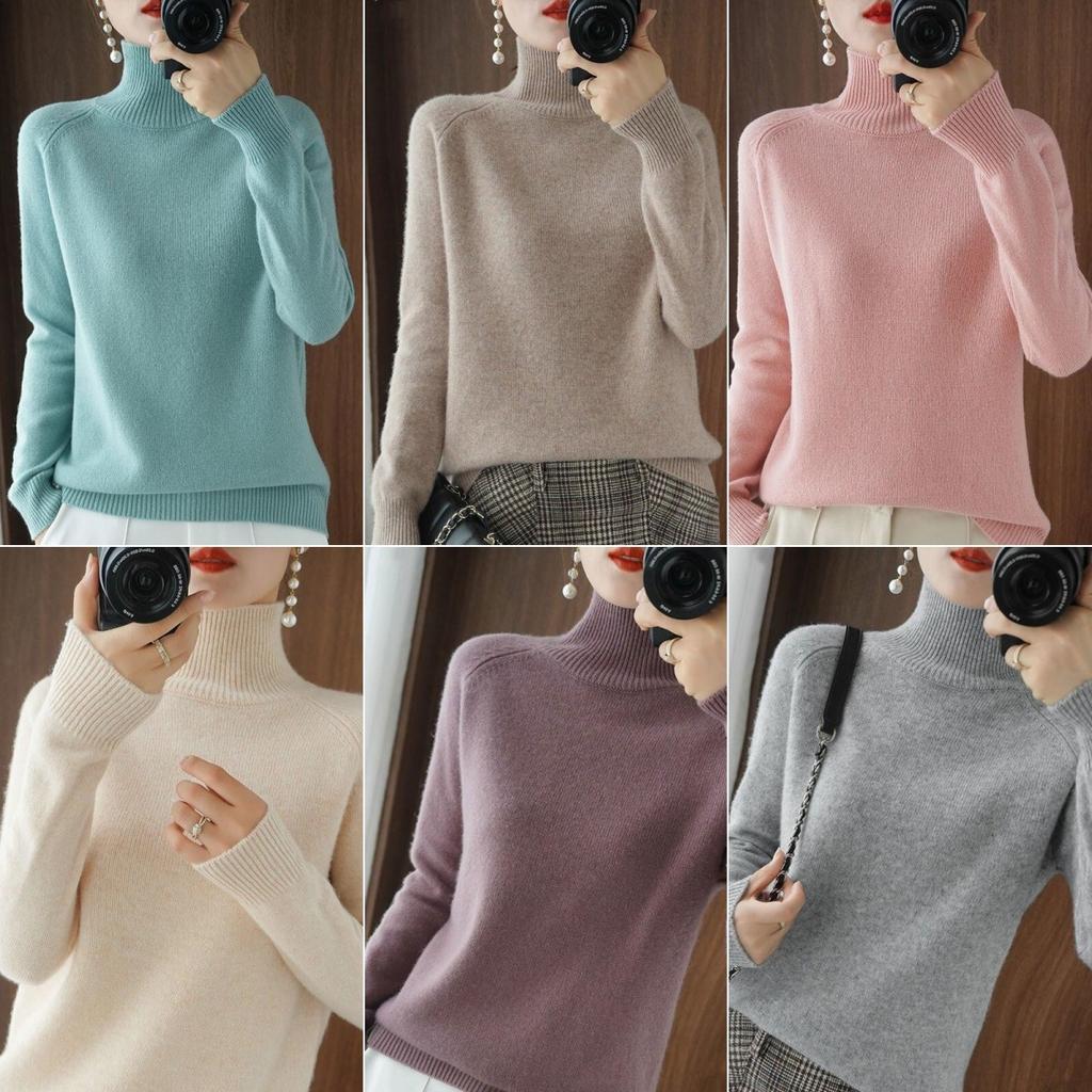 Jesienne swetry damskie zimowe damskie pulowerowe topy ubrania damskie wełna z golfem dzianina wełniana podstawowa 2021 koszulka w jednolitym kolorze