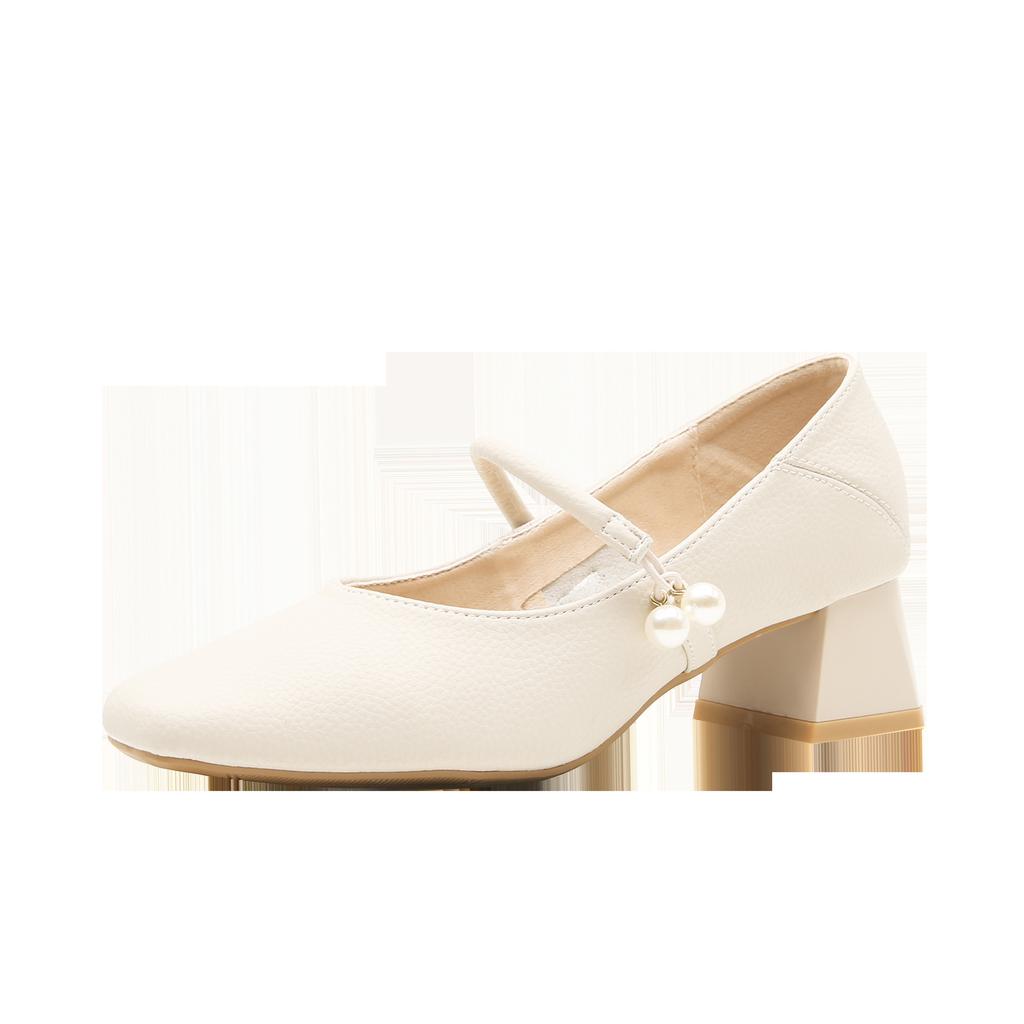 Square Headed Pumps for Women's 2025 Spring New Item Soft Leather Retro French Shallow Mouth Low Heel Mary Jane Shoes Women
