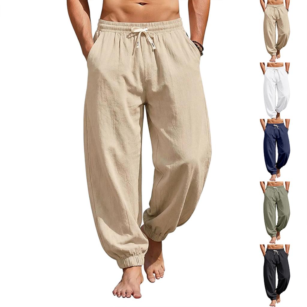 Men's Cotton-Linen Summer Straight-Leg -Color Casual Trousers