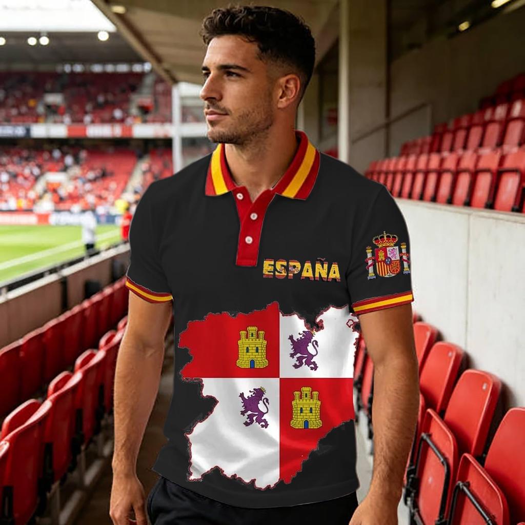 Men's Classic Polo Shirt Spanish Football Inspired Design Bullfighter and Bull Graphic Short Sleeve Casual Fit Top