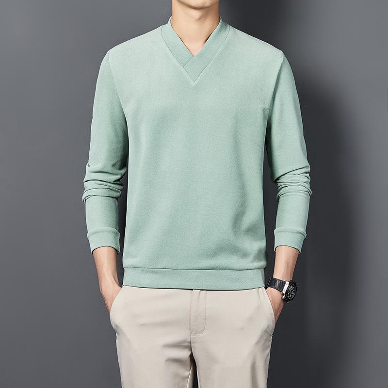 Men's V-neck Self-heating Long Sleeve German Velvet Shirt - Warm, Solid Color Autumn/Winter 2021