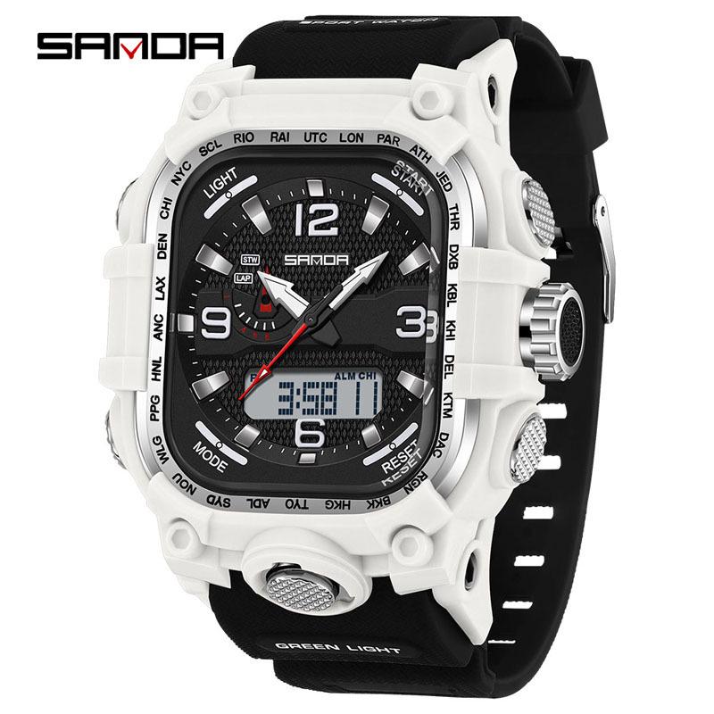 SANDA Student Dual Movement Waterproof Countdown Watch with 3D Large Dial