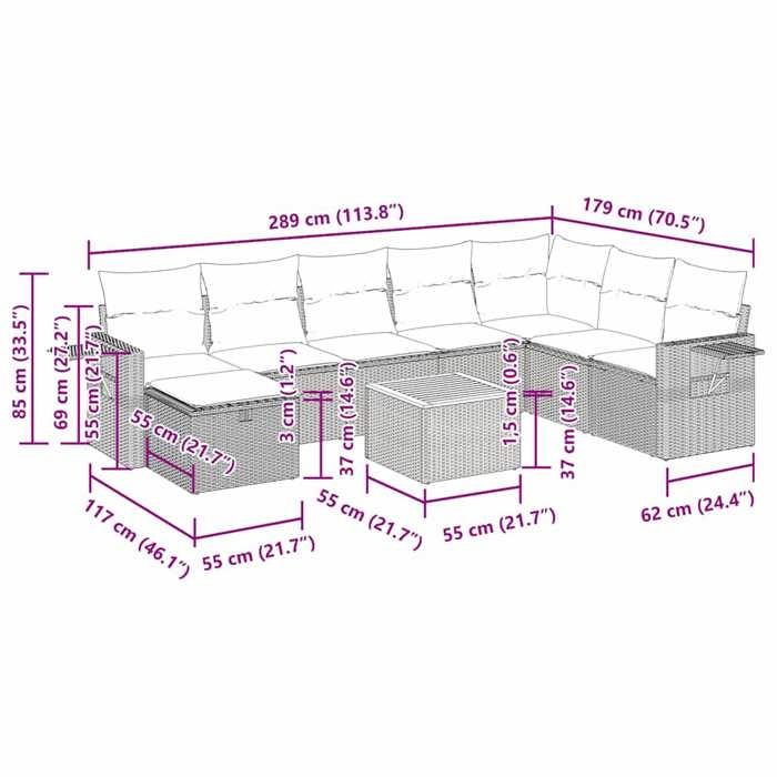 VidaXL Salon de jardin 9 pcs avec coussins noir résine tressée, ensemble de canapés d'extérieur, ensemble de canapé d'angle 3325829