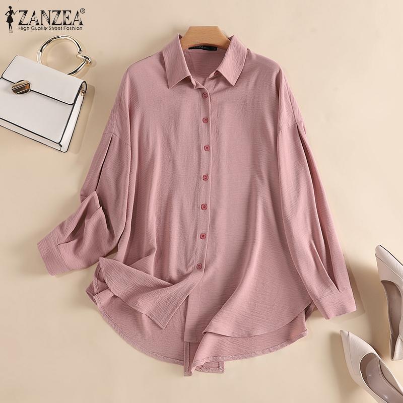 

ZANZEA Женские повседневные блузки с отложным воротником и длинными рукавами