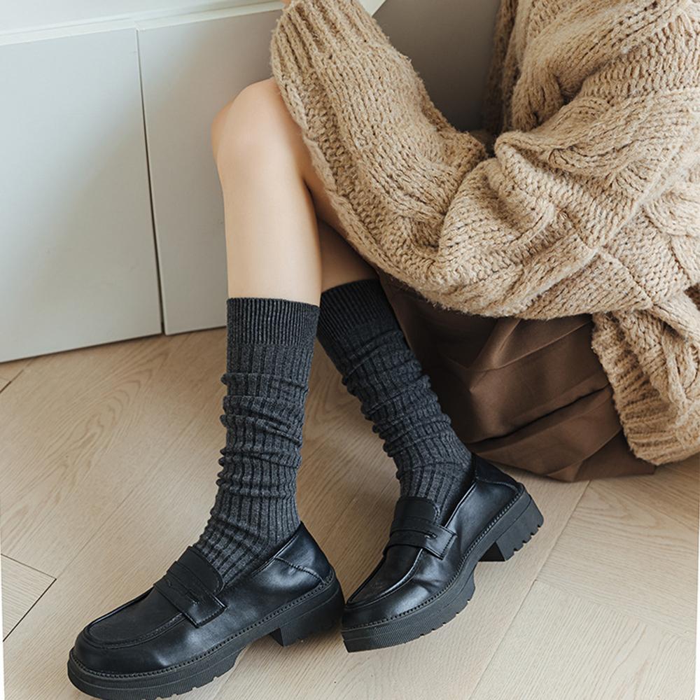 1 Pair Women Striped Knee Length Stockings Fashionable Solid Color Slim Fit Suitable Daily Wear Soft Comfortable Casual Socks