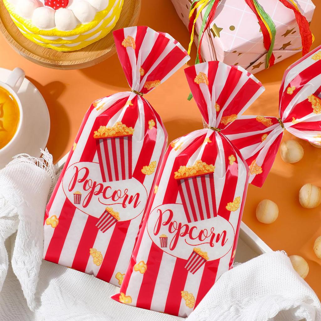 Red White Stripe Candy Bags Cookie Snacks Bags Popcorn Treat Bags for Circus Carnival Birthday Party Favor Baby Shower Decor