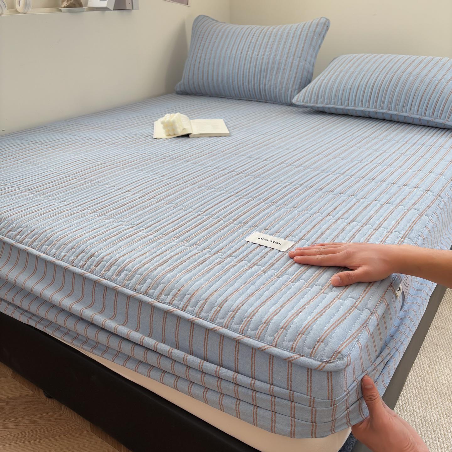 2026 Cotton Yarn-Dyed Plaid Quilted Fitted Sheet, Single Piece 90x190 cm