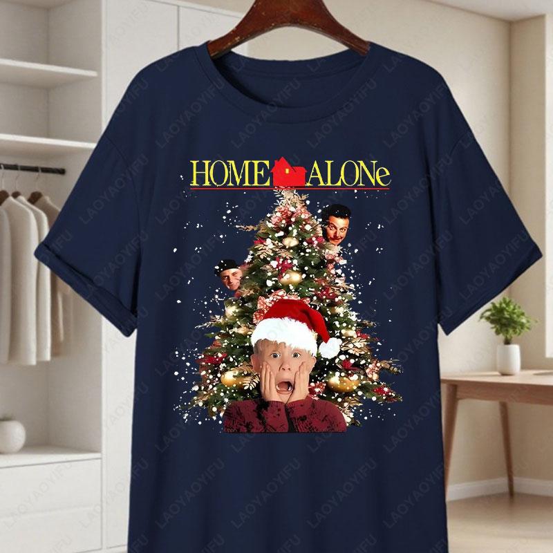 Unisexs Womens 90s Alone Movie TShirt Kevin McCallister Christmas Tree Holiday Party Casual Tee for Nostalgic Fans Clothing