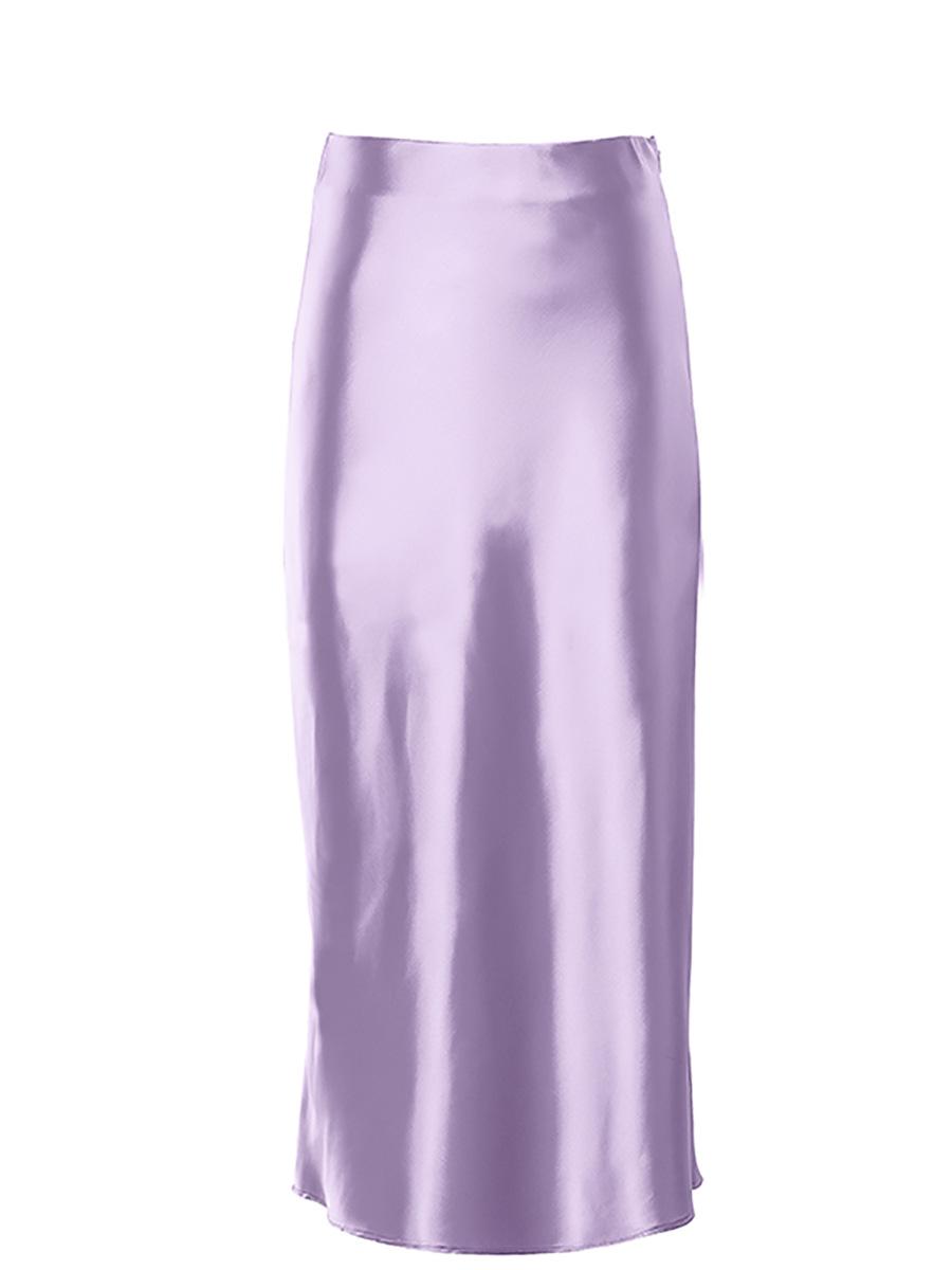 

Юбка-бандаж из фиолетового атласа с высокой талией и завышенной талией — осенняя мода для женщин S