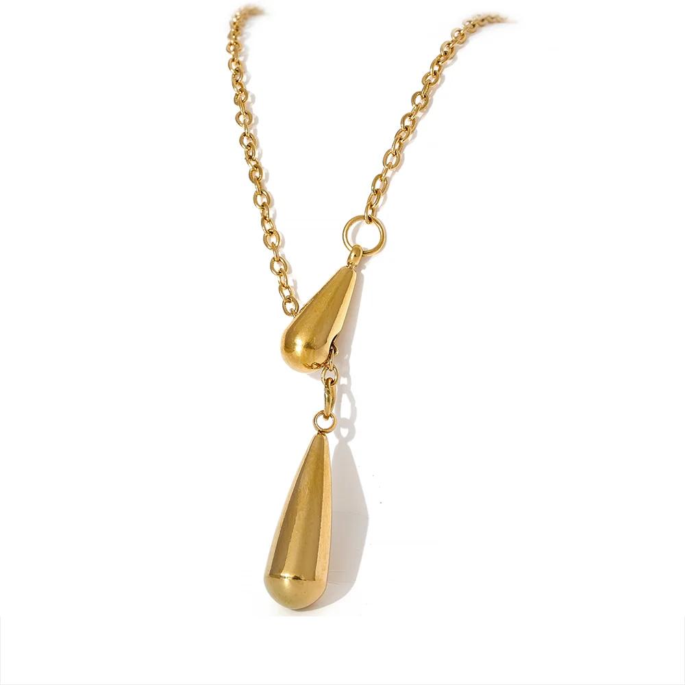 

Yhpup Water Drop Fashion Cast Pendant Necklace Gold Color Trendy Stainless Steel Jewelry Collier Waterproof for Women Charm Gift
