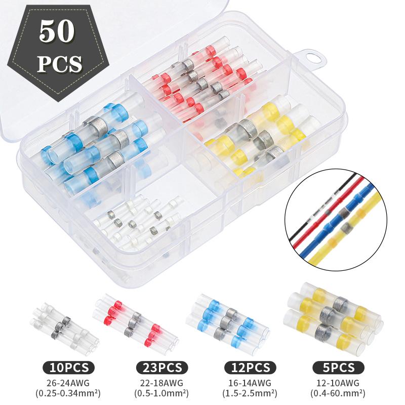 50Pcs Waterproof Solder Sleeve Heat Shrink Tube Wire Terminal Connector 4 Sizes