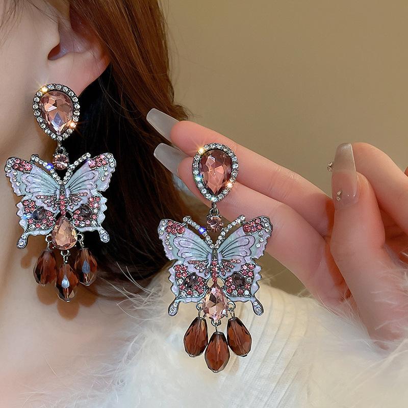 

Butterfly Crystal Tassel Earrings Light Luxury High-quality Temperament Earrings for Women